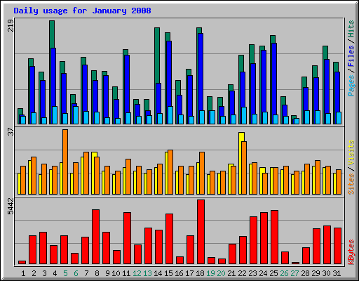 Daily usage for January 2008